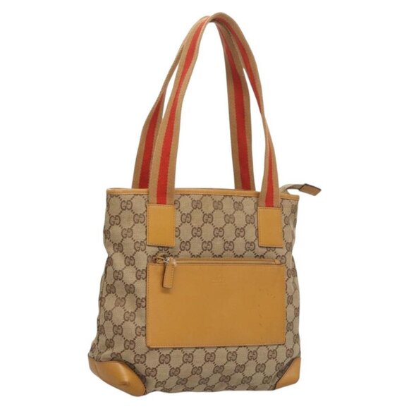 GUCCI GG Canvas Tote Bag Beige Silver 019 0402 Auth th5862 - Picture 1 of 16